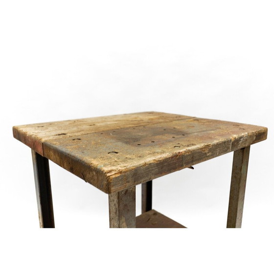 Image 1 of Vintage Art Deco industrial work table in steel and wood, 1940
