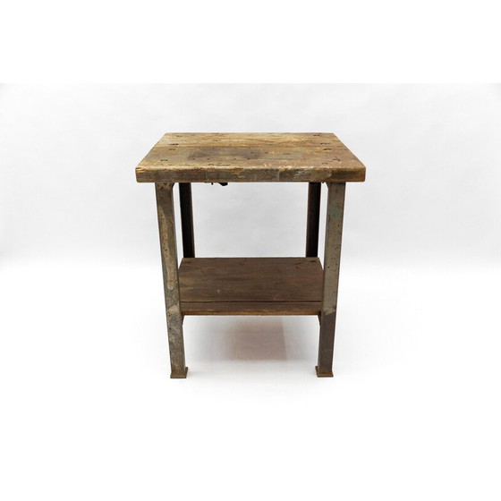 Image 1 of Vintage Art Deco industrial work table in steel and wood, 1940