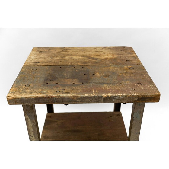 Image 1 of Vintage Art Deco industrial work table in steel and wood, 1940