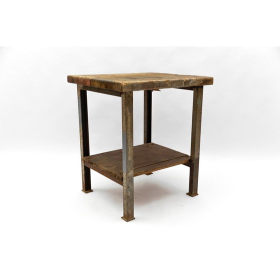 Image 1 of Vintage Art Deco industrial work table in steel and wood, 1940