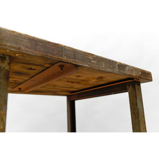 Image 1 of Vintage Art Deco industrial work table in steel and wood, 1940