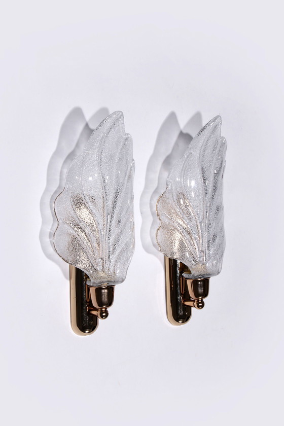 Image 1 of Vintage Murano glass wall lamp leaf shape set of 2 - Italy 1970s