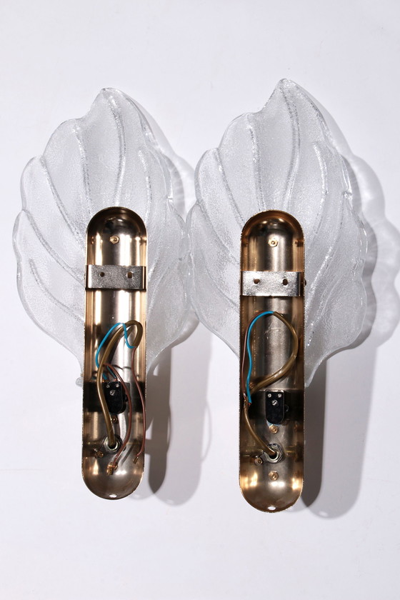 Image 1 of Vintage Murano glass wall lamp leaf shape set of 2 - Italy 1970s