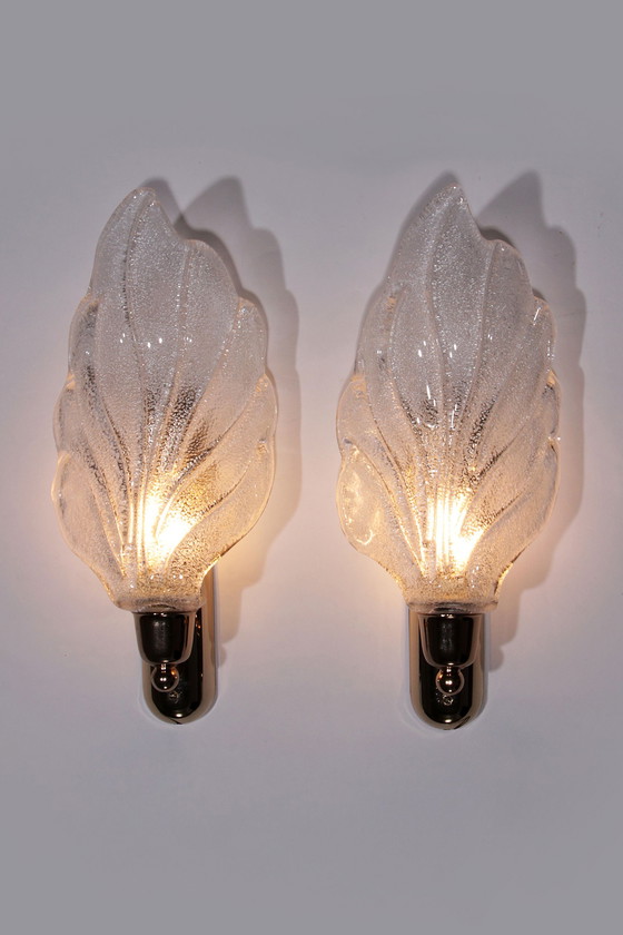 Image 1 of Vintage Murano glass wall lamp leaf shape set of 2 - Italy 1970s
