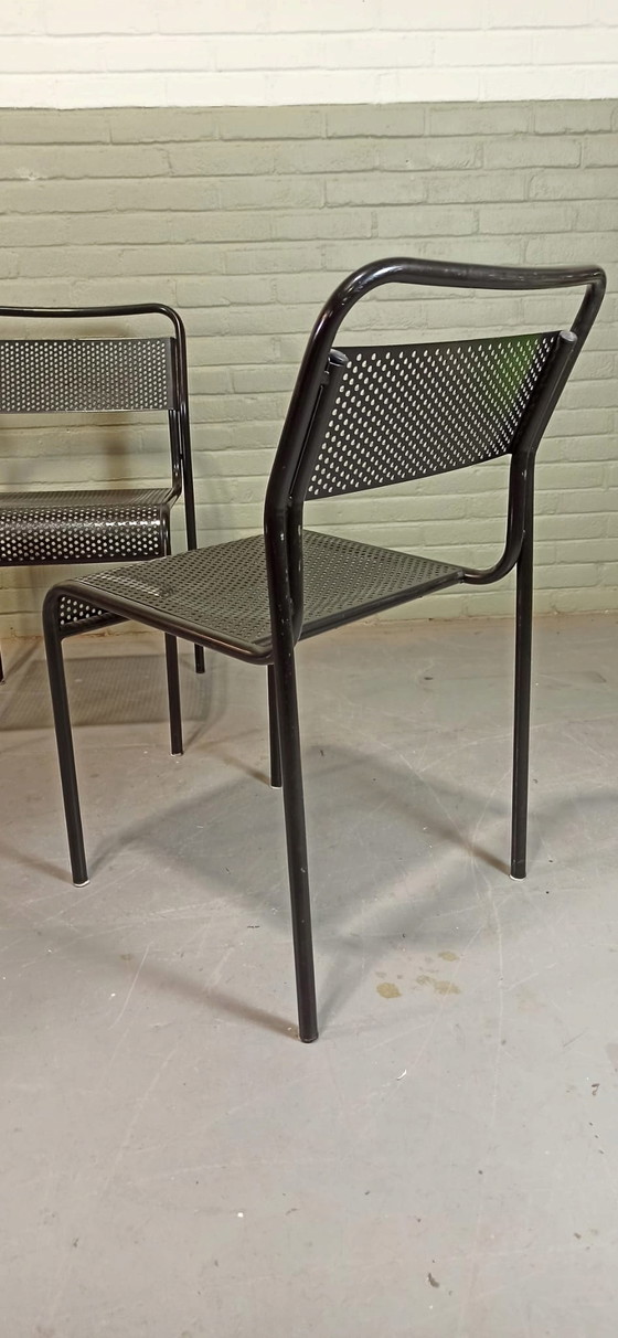 Image 1 of 4 sedie nere vintage in metallo perforato