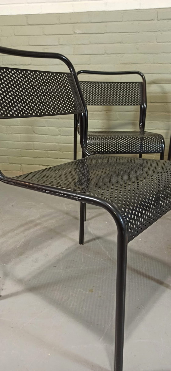 Image 1 of 4 sedie nere vintage in metallo perforato