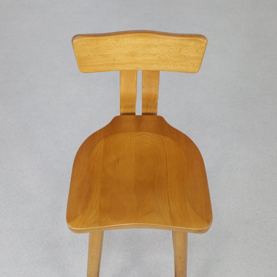 Image 1 of 5x Tabouret de bar T-back en chêne massif, 1970