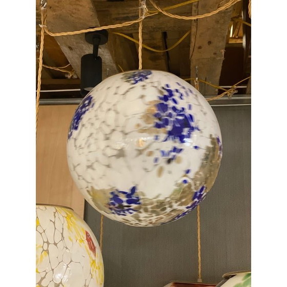 Image 1 of Contemporary Milky-White Sphere In Murano Glass With Blue And Gold-Leaf Murrine