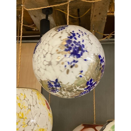 Image 1 of Contemporary Milky-White Sphere In Murano Glass With Blue And Gold-Leaf Murrine