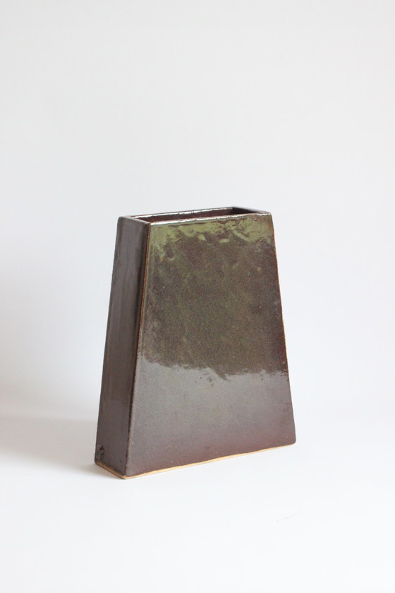 Image 1 of Trapezoid brown vase by Fernand Everaert 1980s