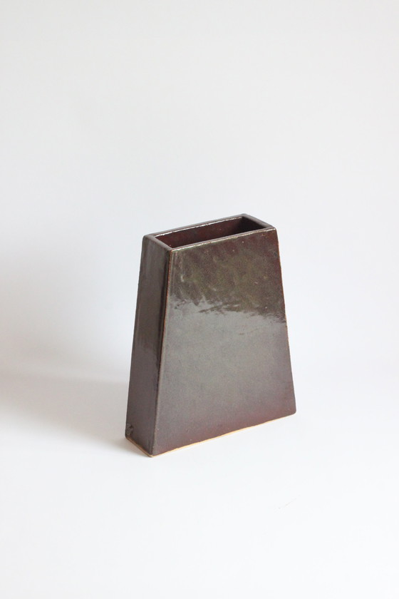 Image 1 of Trapezoid brown vase by Fernand Everaert 1980s