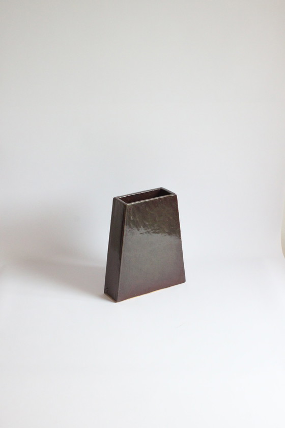 Image 1 of Trapezoid brown vase by Fernand Everaert 1980s