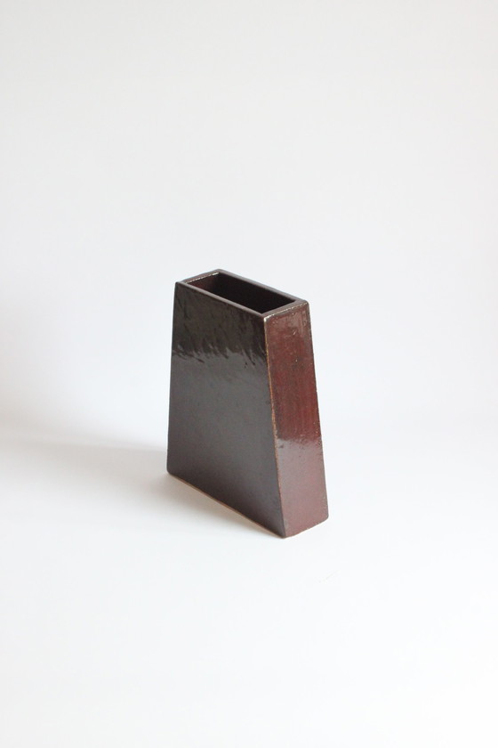 Image 1 of Trapezoid brown vase by Fernand Everaert 1980s