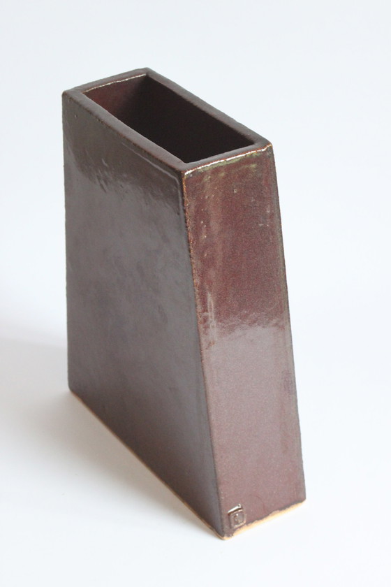 Image 1 of Trapezoid brown vase by Fernand Everaert 1980s