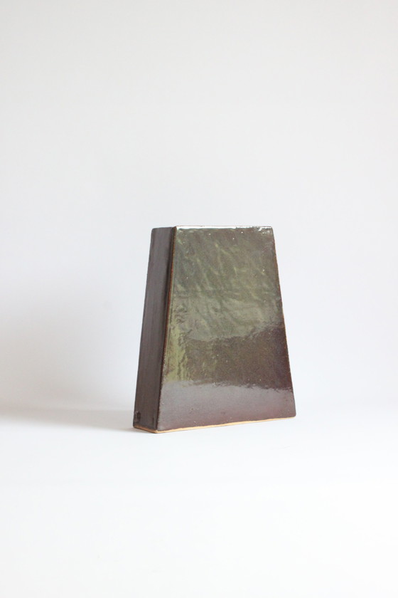 Image 1 of Trapezoid brown vase by Fernand Everaert 1980s