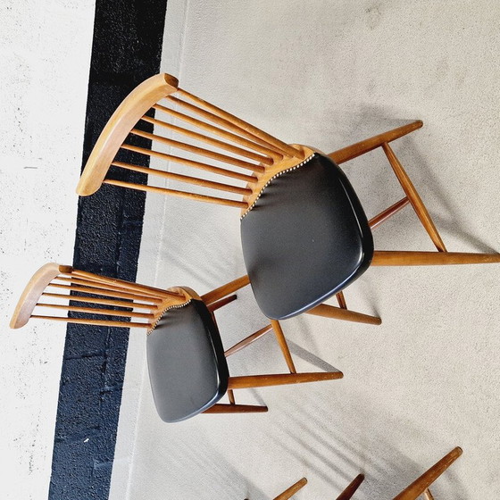 Image 1 of Set di 6 sedie vintage in legno e vinile, 1960