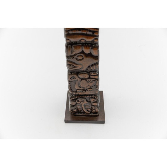 Image 1 of Vintage Totem Maya table lamp in hand-carved wood for Temde, Honduras 1960