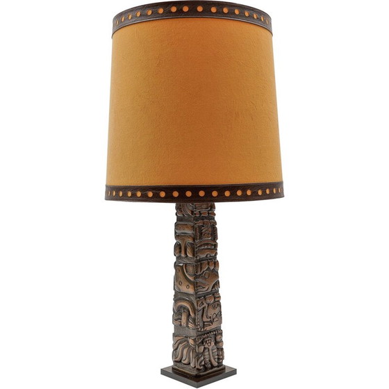 Image 1 of Vintage Totem Maya table lamp in hand-carved wood for Temde, Honduras 1960
