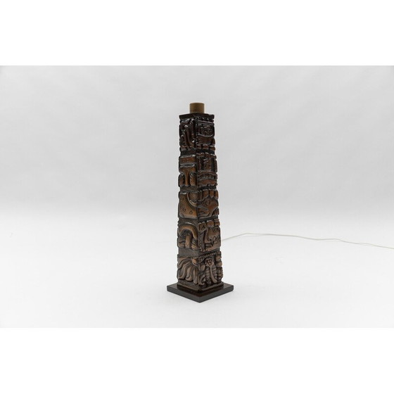 Image 1 of Vintage Totem Maya table lamp in hand-carved wood for Temde, Honduras 1960