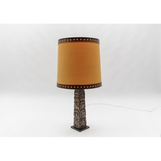 Image 1 of Vintage Totem Maya table lamp in hand-carved wood for Temde, Honduras 1960