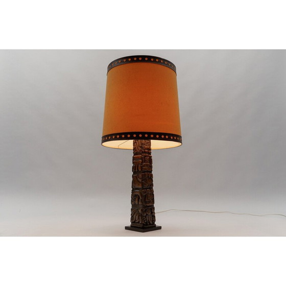 Image 1 of Vintage Totem Maya table lamp in hand-carved wood for Temde, Honduras 1960