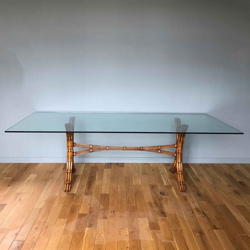 Mid century bamboo and glass table by McGuire, 1970