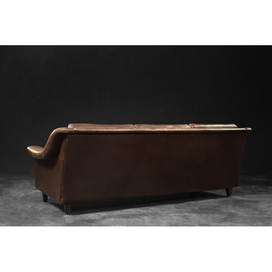 Image 1 of Vintage sofa in beech and brown leather, Denmark 1970