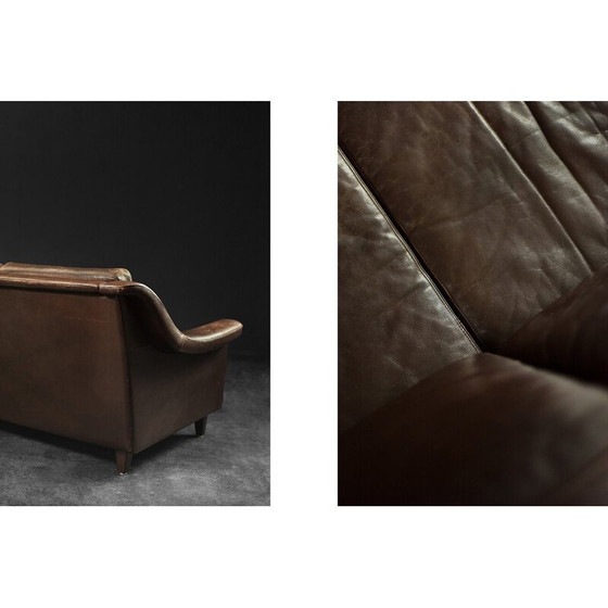 Image 1 of Vintage sofa in beech and brown leather, Denmark 1970
