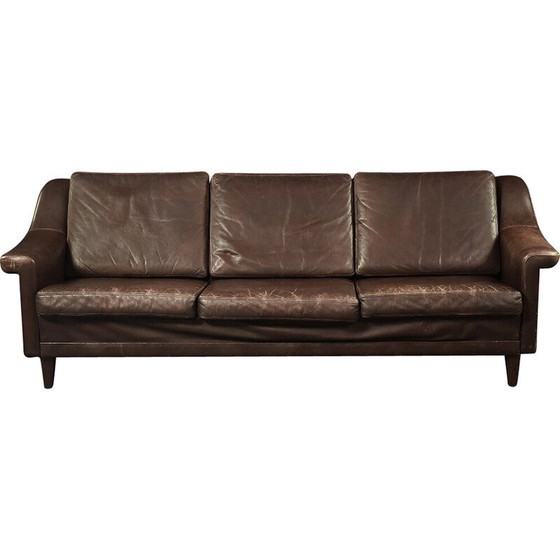 Image 1 of Vintage sofa in beech and brown leather, Denmark 1970