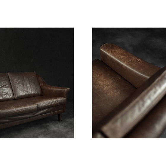 Image 1 of Vintage sofa in beech and brown leather, Denmark 1970
