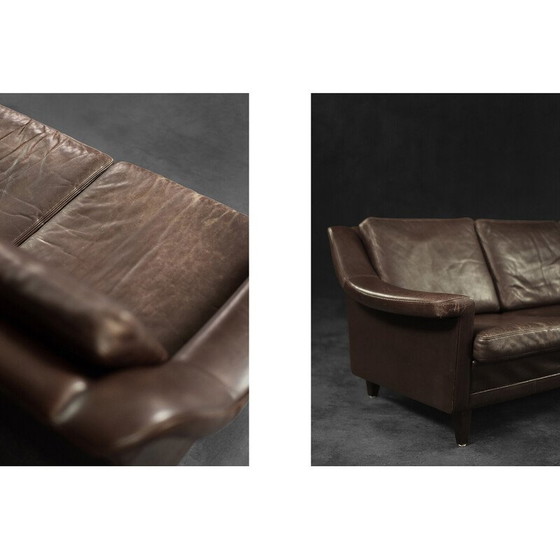 Image 1 of Vintage sofa in beech and brown leather, Denmark 1970