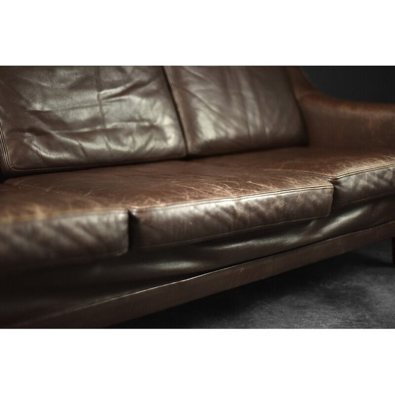 Image 1 of Vintage sofa in beech and brown leather, Denmark 1970
