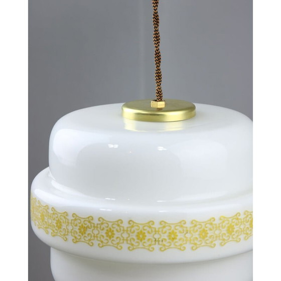 Image 1 of Mid-century glass and brass pendant lamp