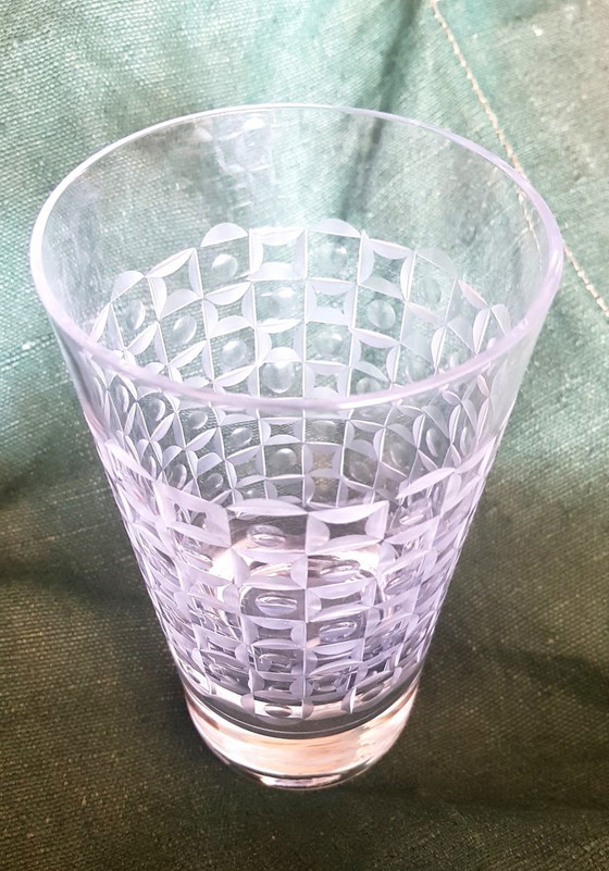 Image 1 of Cylindrical Crystal Vase With Geometric Decor, 1960S