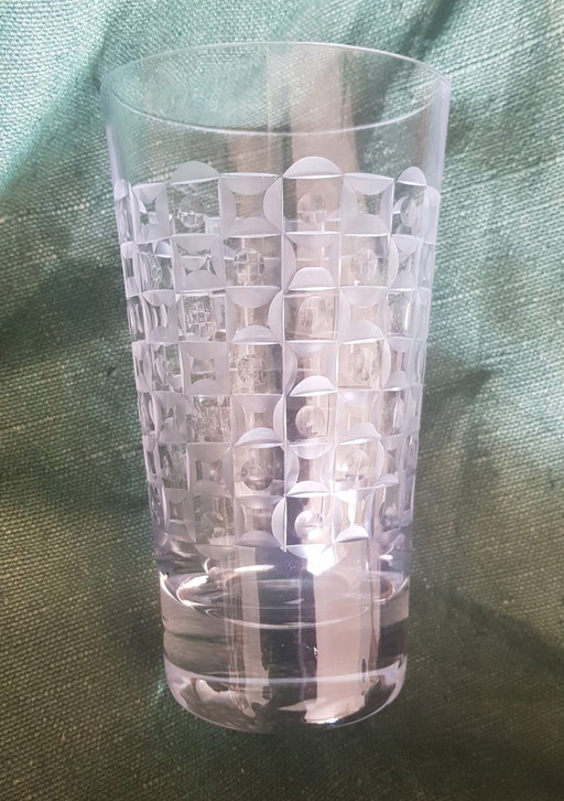 Cylindrical Crystal Vase With Geometric Decor, 1960S