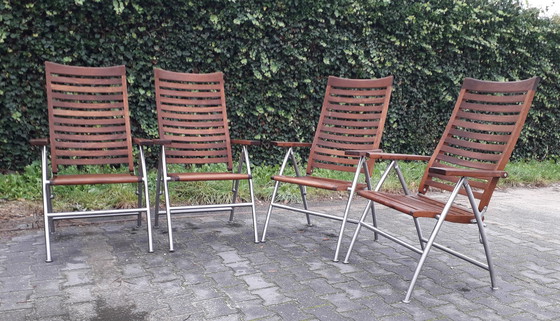 Image 1 of 4x Garden Impressions Teck/RVS chaises pliantes pour stand