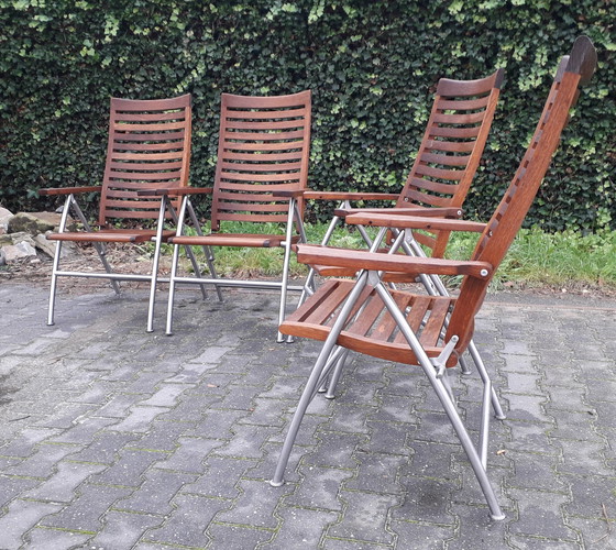 Image 1 of 4x Garden Impressions Teck/RVS chaises pliantes pour stand