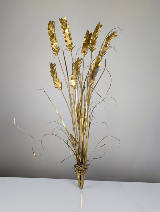 Brass Wall Sculpture Of Wheat Stalks By Daniel D'Haeseleer, Signed, Belgium 1970S