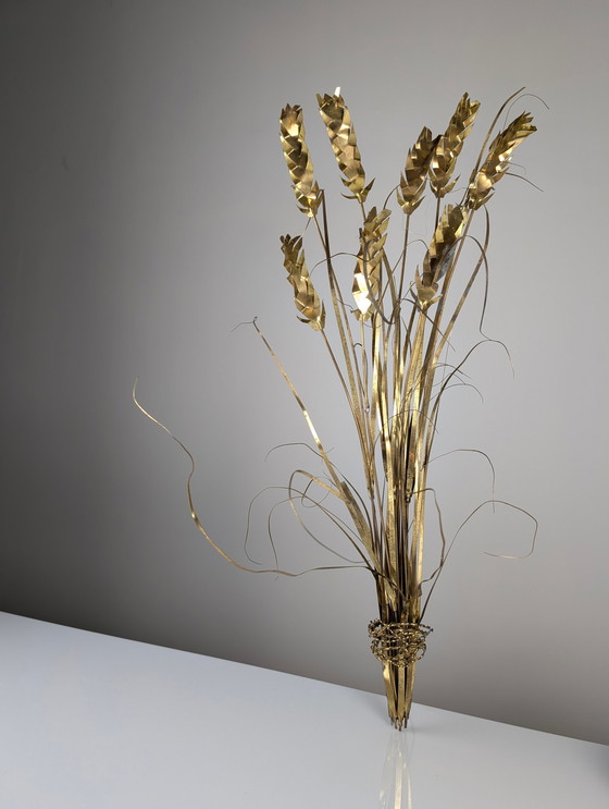 Image 1 of Brass Wall Sculpture Of Wheat Stalks By Daniel D'Haeseleer, Signed, Belgium 1970S