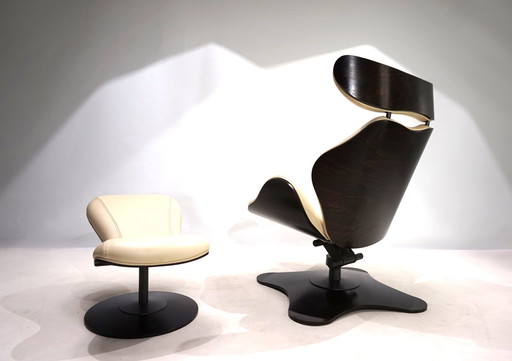 Stokke Varier Tok leather armchair with ottoman by Toshiyuki Kita, 1990