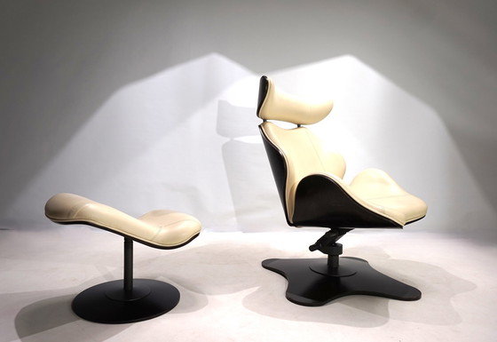 Image 1 of Fauteuil en cuir Stokke Varier Tok avec ottoman par Toshiyuki Kita, 1990