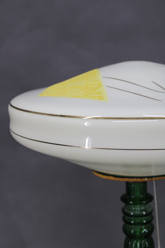 Image 1 of 1940S Restored Glass Table Lamp With Glass Shade