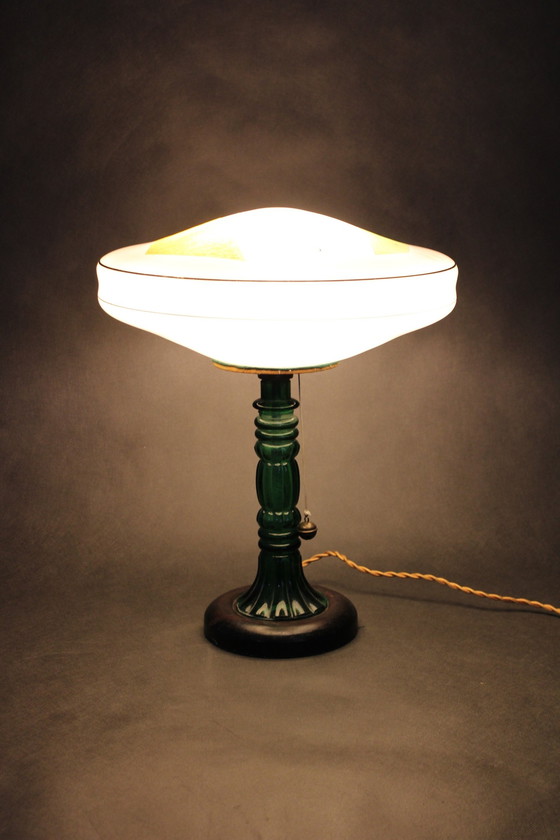 Image 1 of 1940S Restored Glass Table Lamp With Glass Shade