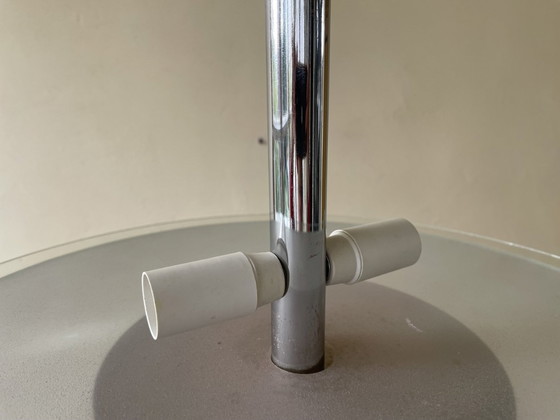 Image 1 of Lampada a disco vintage anni &#39;60 in vetro opaco cromato francese