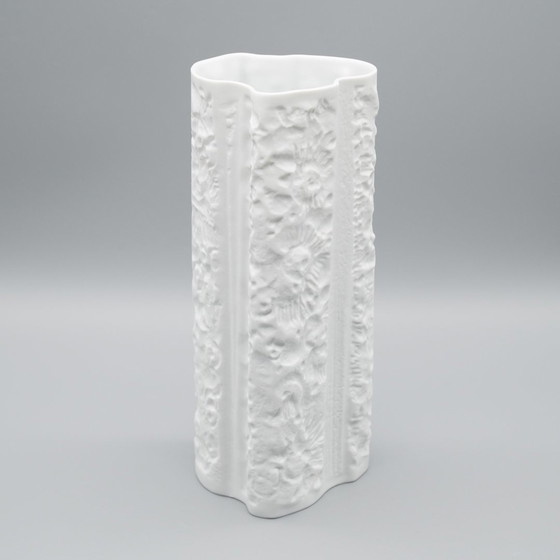 Image 1 of Hutschenreuther Retro Vase Duo Prof. Schwahn Bisque Porcelain 70S Op-Art Relief