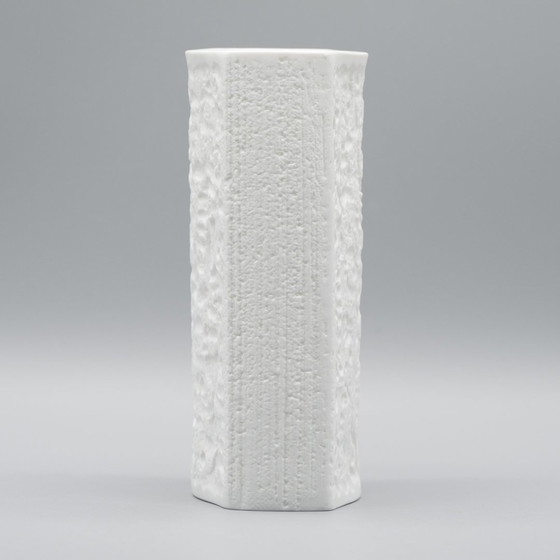 Image 1 of Hutschenreuther Retro Vase Duo Prof. Schwahn Bisque Porcelain 70S Op-Art Relief