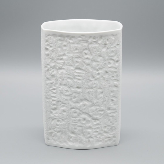 Image 1 of Hutschenreuther Retro Vase Duo Prof. Schwahn Bisque Porcelain 70S Op-Art Relief