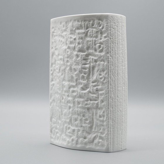 Image 1 of Hutschenreuther Retro Vase Duo Prof. Schwahn Bisque Porcelain 70S Op-Art Relief