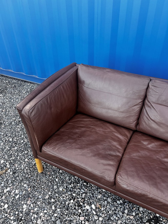 Image 1 of Danish Two Seater Brown Leather Sofa 1970S