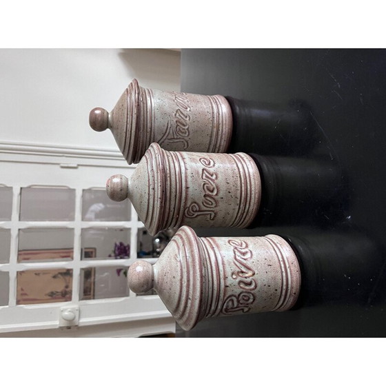 Image 1 of Set of 3 vintage Vallauris ceramic covered pots, 1970